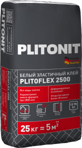 Клей плиточный  25кг PLITONIT PLITOFLEX 2500 БЕЛЫЙ эластичный C2 TE S1