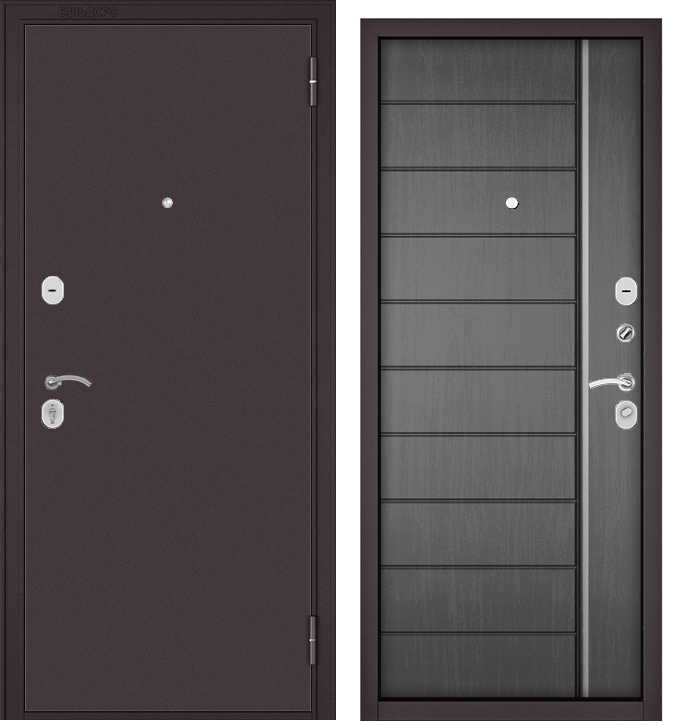 Дверь метал FAMILY ECO Букле шоколад, Дуб серый, Е-136, 2050, 860 L