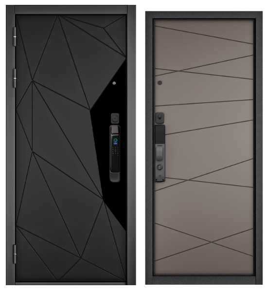 Дверь метал PР Сити Смарт Черный муар метал/Черный мат 10SM-202/Капучино/10SM-130 880 левая***