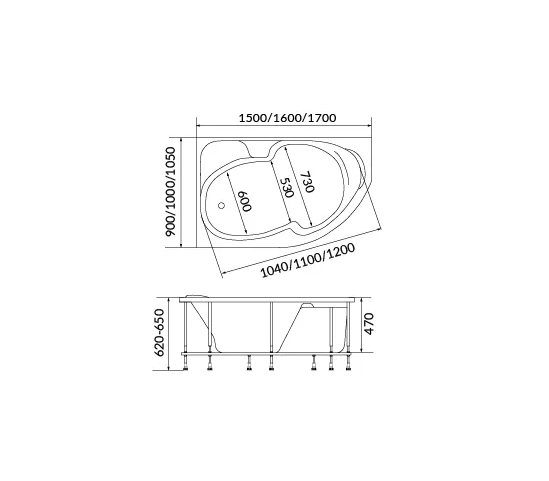 Ванна акриловая DIANA 170x105 R 3