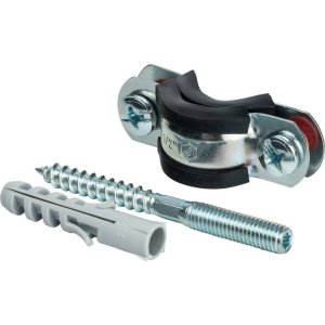 Хомут для труб, комплект: хомут+шпилька шуруп+дюбель пластиковый STOUT 1 1/2 (47-52) (108)