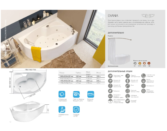 Ванна акриловая DIANA 170x105 R4