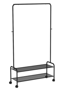 Вешалка гардеробная "Валенсия 32М" с двумя полками, на колёсах (Черный)